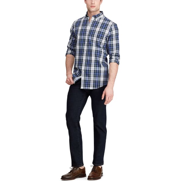 CHAPS Men's Long-Sleeve Easycare Stretch Plaid Woven Button-Down Shirt