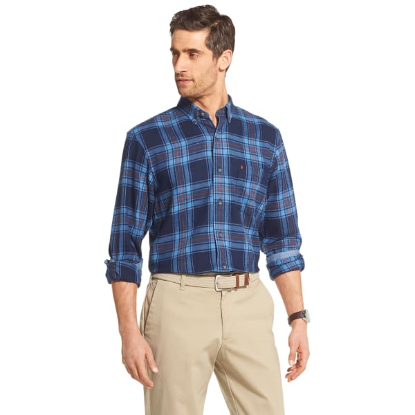 IZOD Men's Long-Sleeve Flannel Plaid Button-Down Shirt