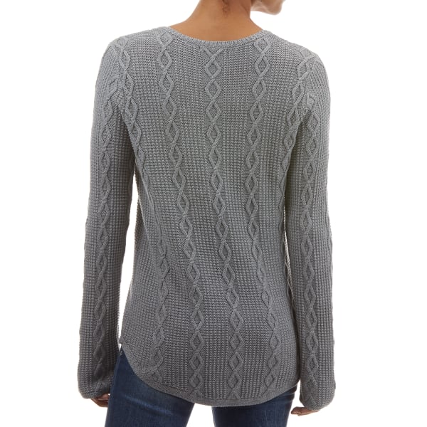 JEANNE PIERRE Women's Cotton Cable Knit Crewneck Shirt-tail Sweater