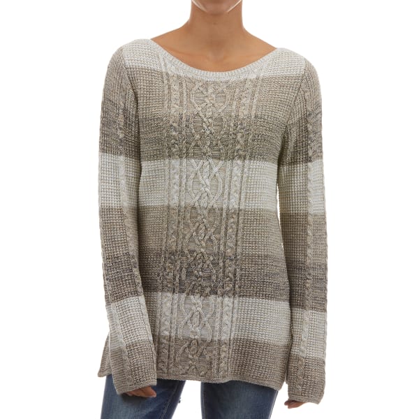 JEANNE PIERRE Women's Cotton Stripe Cable Boatneck Sweater