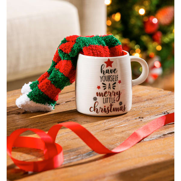 EVERGREEN ENTERPRISES Merry Little Christmas Ceramic Cup/Socks Gift Set