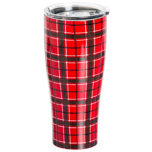 EVERGREEN ENTERPRISES Red Plaid Double Wall 17 oz. Stainless Steel Cup