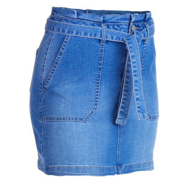 BLUE SPICE Juniors' Denim Self Belted Paperbag Skirt