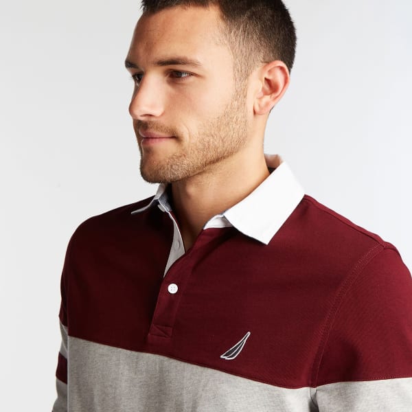 NAUTICA Men's Long-Sleeve Colorblock Stripe Rugby Shirt