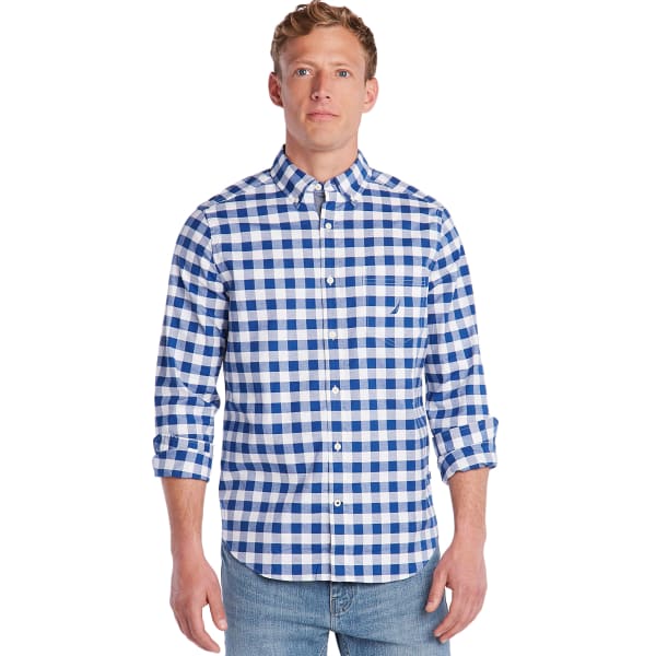 NAUTICA Men's Long-Sleeve Cotton Plaid Stretch Popllin Shirt