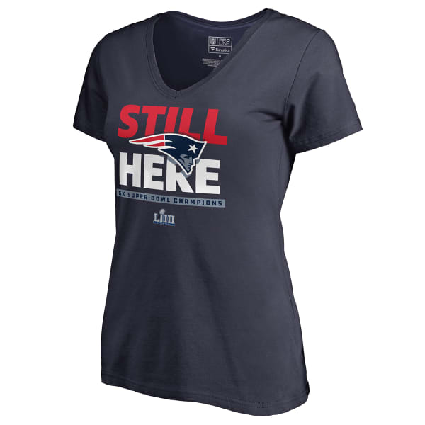 NEW ENGLAND PATRIOTS Women's Super Bowl LIII 6X Champions Short-Sleeve Still Here V-Neck Tee