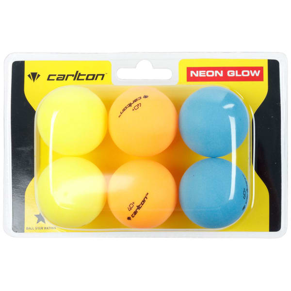 CARLTON Neon Glow Table Tennis Balls, 6-Pack