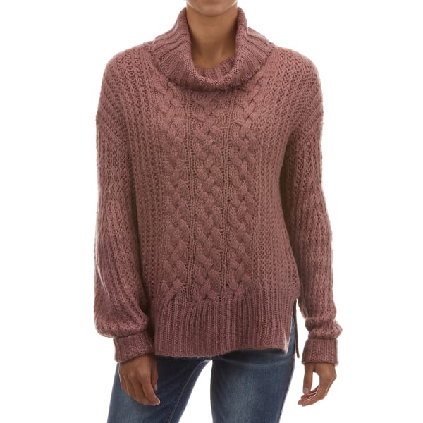 PINK ROSE Juniors' Cable Knit Bubble Sleeve Turtleneck