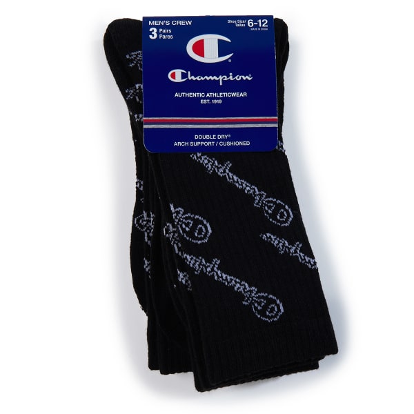 CHAMPION Men's Logo Script Crew Socks, 3-Pack