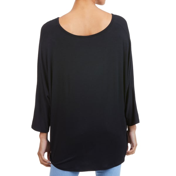 FEMME Women's 3/4 Dolman Sleeve High Low Twist Front Shirt