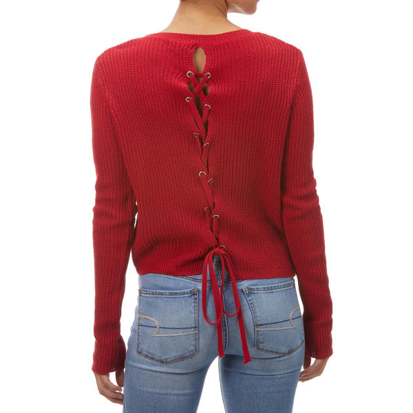 AMBIANCE Juniors' Lace-Up Back Sweater