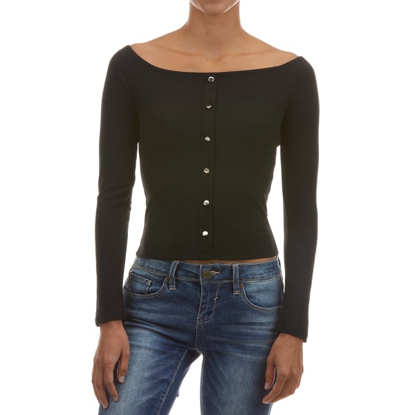 AMBIANCE Juniors' Ribbed Off the Shoulder Long-Sleeve Top