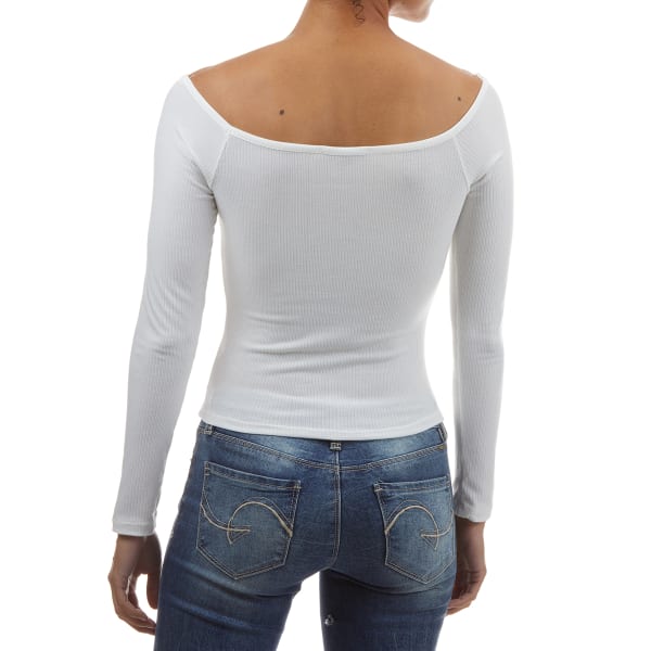 AMBIANCE Juniors' Ribbed Off the Shoulder Long-Sleeve Top