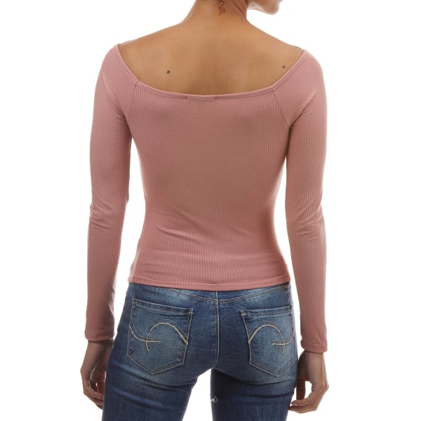 AMBIANCE Juniors' Ribbed Off the Shoulder Long-Sleeve Top