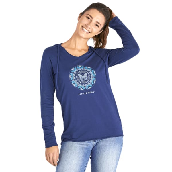 LIFE IS GOOD Women's Hooded Butterfly Coin Long Sleeve Tee