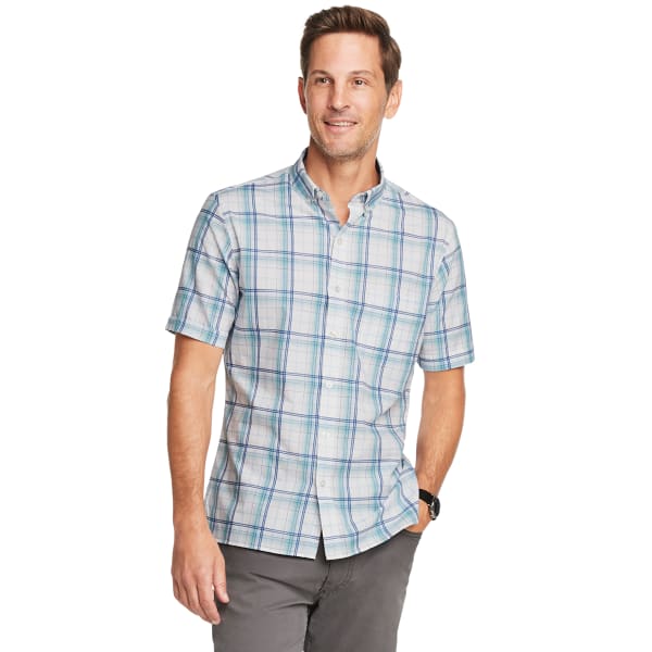 VAN HEUSEN Men's Short-Sleeve Never Tuck Plaid Slim-Fit Shirt