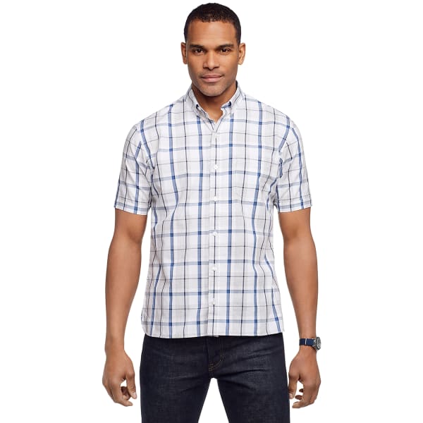 VAN HEUSEN Men's Never Tuck Slim Fit Short-Sleeve Plaid Shirt