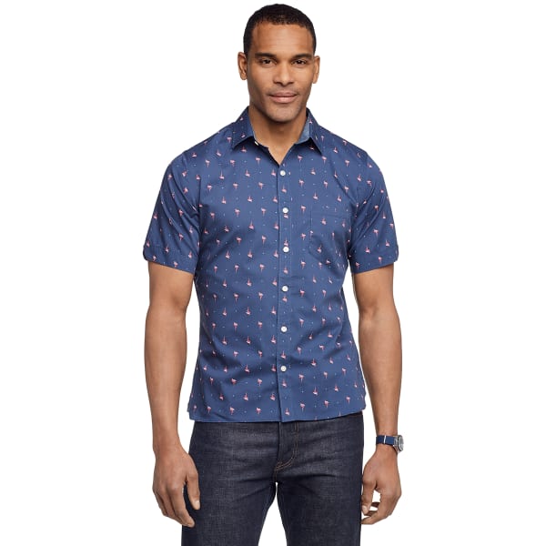 VAN HEUSEN Men's Never Tuck Slim Fit Short-Sleeve Printed Shirt