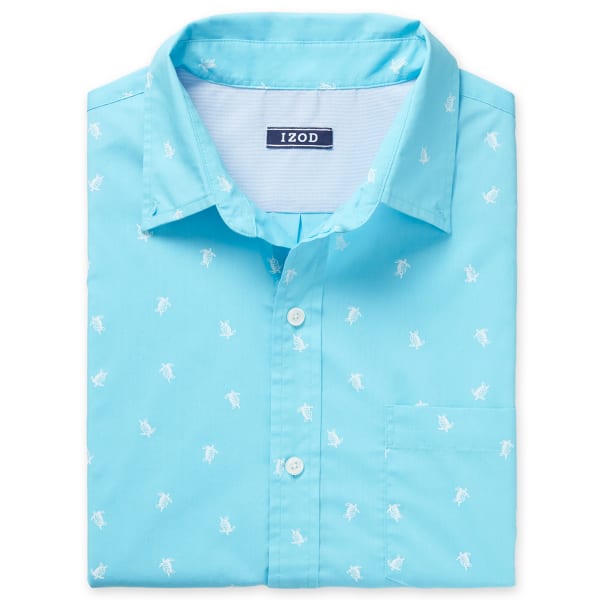 IZOD Men's Short-Sleeve Turtle Print Woven Button-Down Shirt