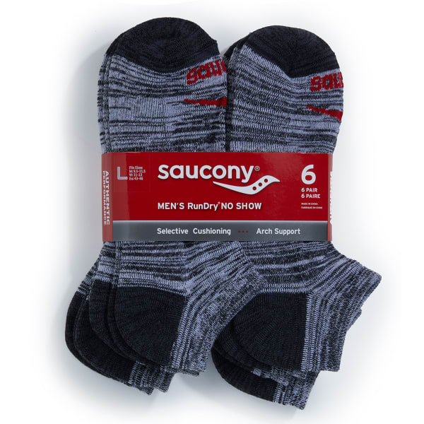 SAUCONY Men's RunDry No Show Socks, 6-Pack