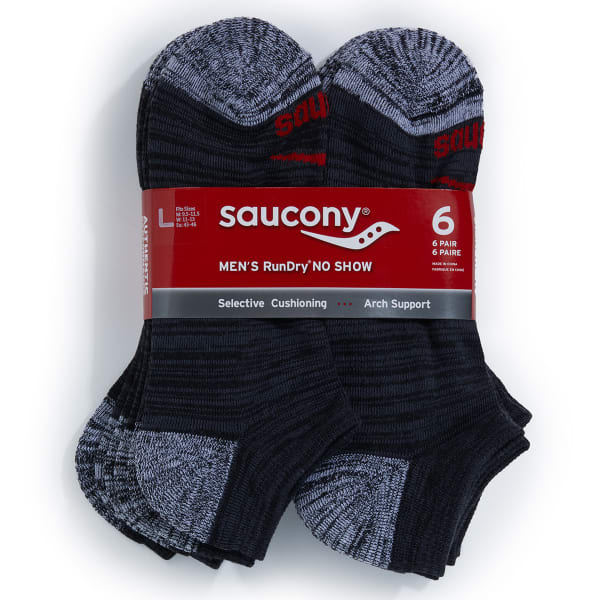 SAUCONY Men's RunDry No Show Socks, 6-Pack