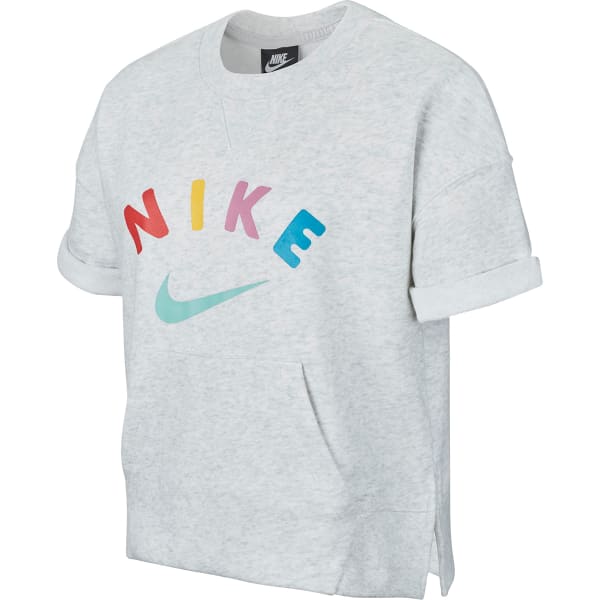 NIKE Girls' NSW Fleece Short-Sleeve Crewneck