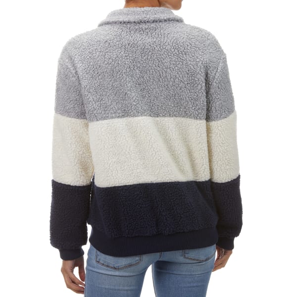 AMBIANCE Juniors' Color Block Mock Neck Quarter Zip Sweater