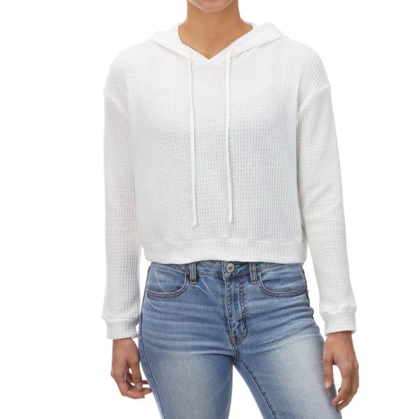 AMBIANCE Juniors' Long-Sleeve Waffle Knit Cropped Hoodie