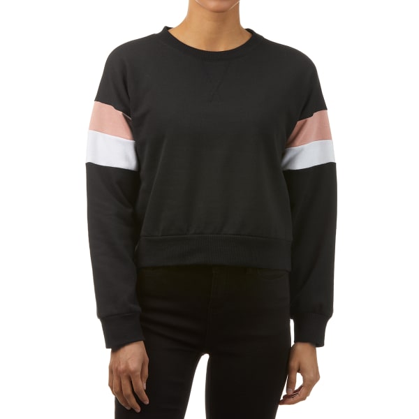 AMBIANCE Juniors' Color Block Cropped Crew Neck Sweatshirt