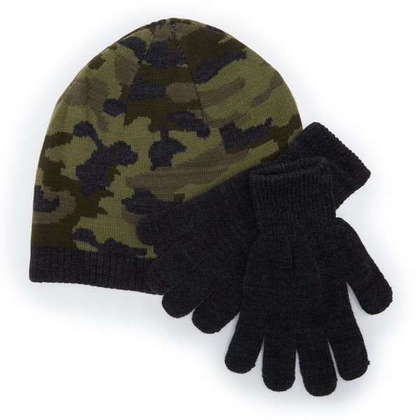 HANES Boys' Thermal Knit Reversible Beanie/Gloves Set