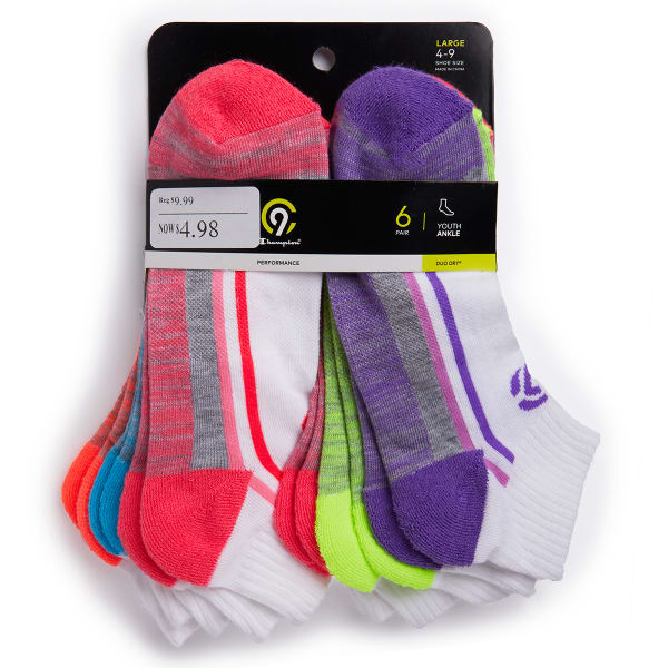 CHAMPION Girls' Ankle Socks, 6 Pack