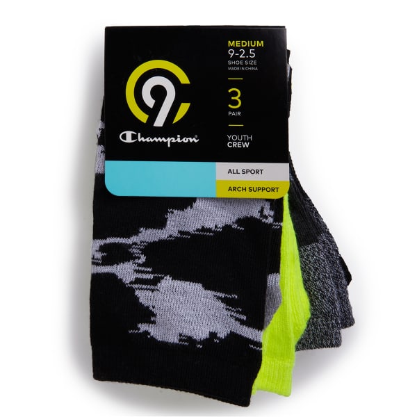 CHAMPION Boys' All Sport Crew Socks, 3 Pack