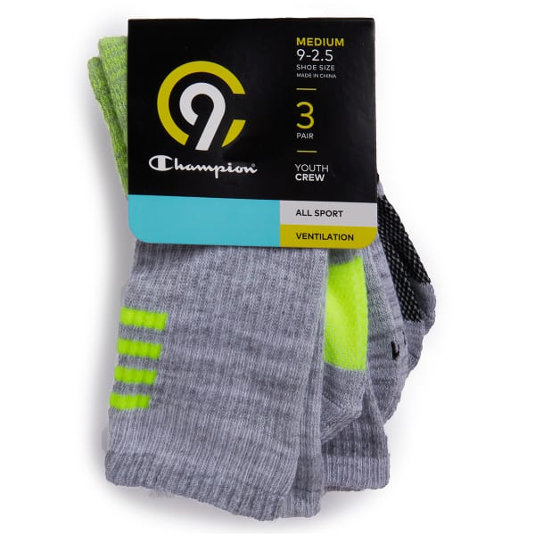 CHAMPION Boys' All Sport Crew Socks, 3 Pack