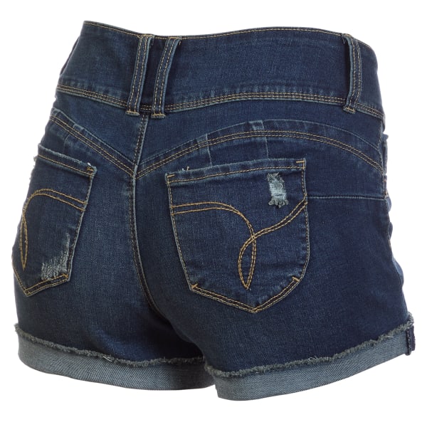 YMI Juniors' Mid-Rise 3-Button Cuffed Hem Denim Shorts