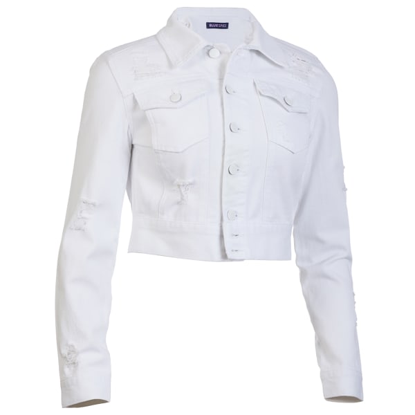 BLUE SPICE Juniors' Twill Crop Destructed Jacket