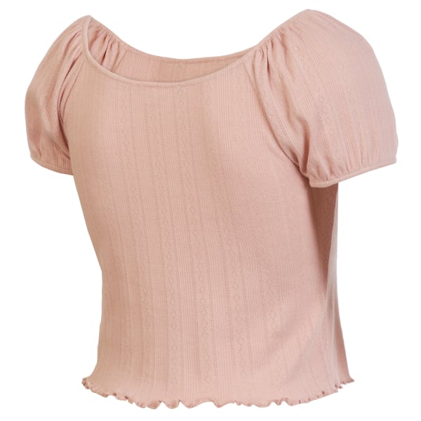 PINK ROSE Juniors' Elastic Neck Pointelle Tee