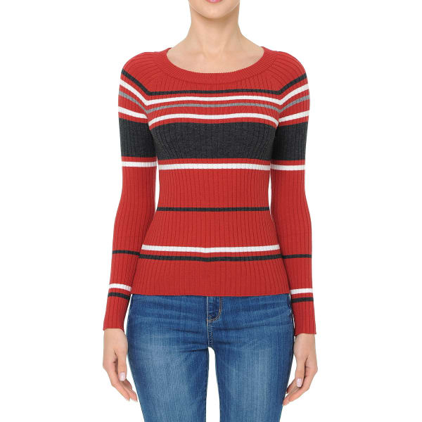 AMBIANCE Juniors' Multi-Striped Long Sleeve Sweater