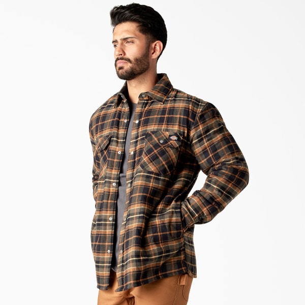 DICKIES Men's Sherpa Lined Flannel Shirt Jacket with Hydroshield