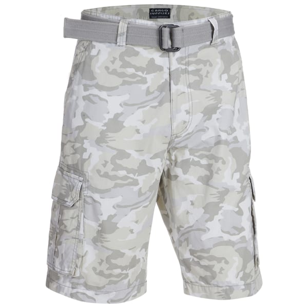 CARGO SUPPLIES Men's Camo Flat Front Belted Cargo Shorts