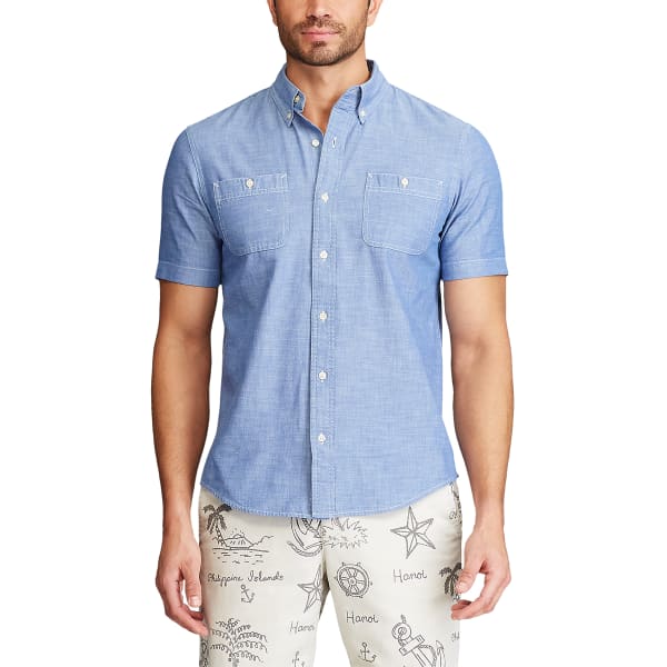 CHAPS Men's Chambray Button Down Short Sleeve Shirt - Bob’s Stores