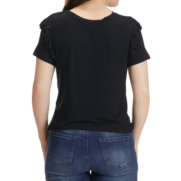 NO COMMENT Juniors' Ruffled Shoulder Top