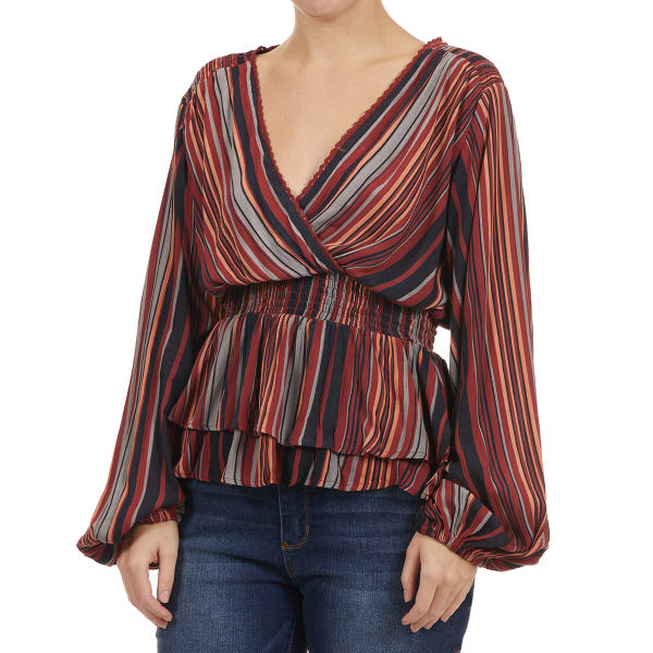 ANGIE Juniors' Double Ruffle V-Neck Top