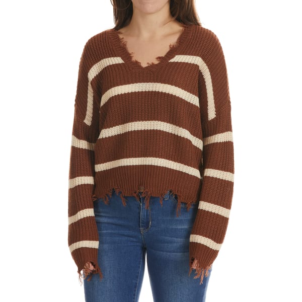NO COMMENT Juniors' V-Neck Waffle Sweater