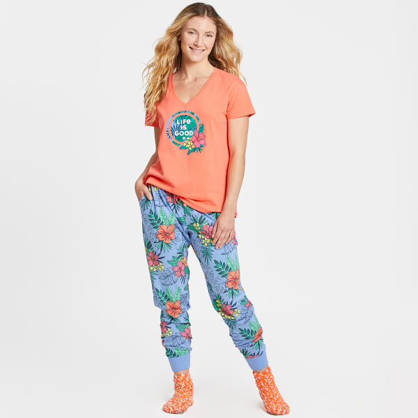 LIFE IS GOOD Women's Tropical Hibiscus Palm Coin Snuggle Up Relaxed Sleep Vee