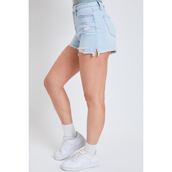 YMI Juniors' Mom Fit Shorts W/ Frayed Hem and Side Slit