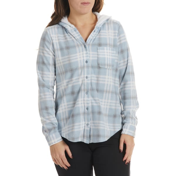 NO COMMENT Juniors' Sherpa Lined Button-Down Hoodie