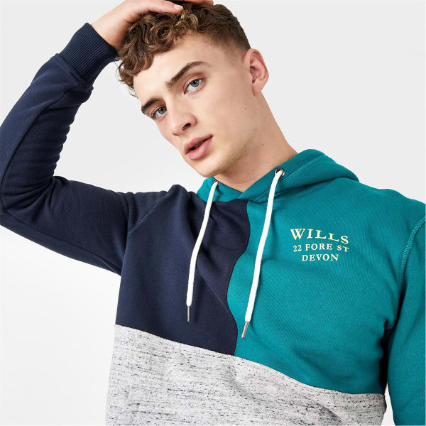 JACK WILLS Men's Crewe Cut And Sew Panel Hoodie