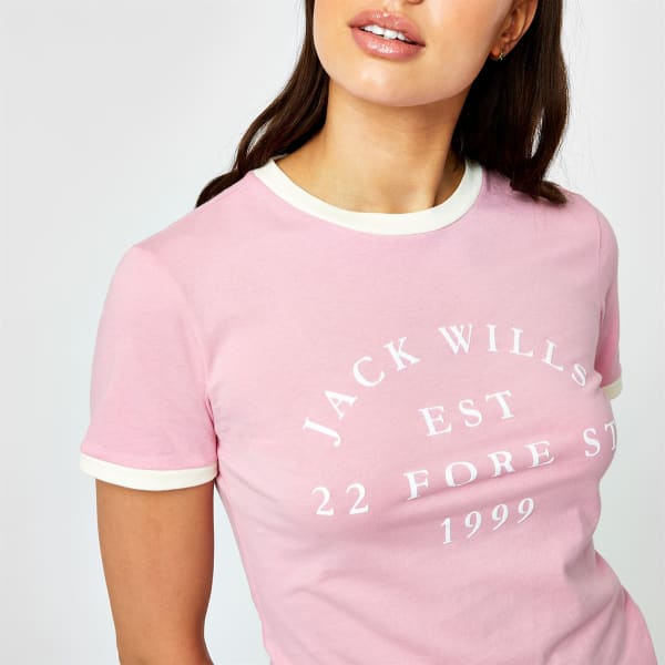 JACK WILLS Women's Blackmore Flocked Logo Short Sleeve Tee