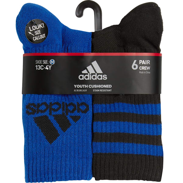 ADIDAS Boys' Cushioned Crew Socks, Assorted 6-Pack