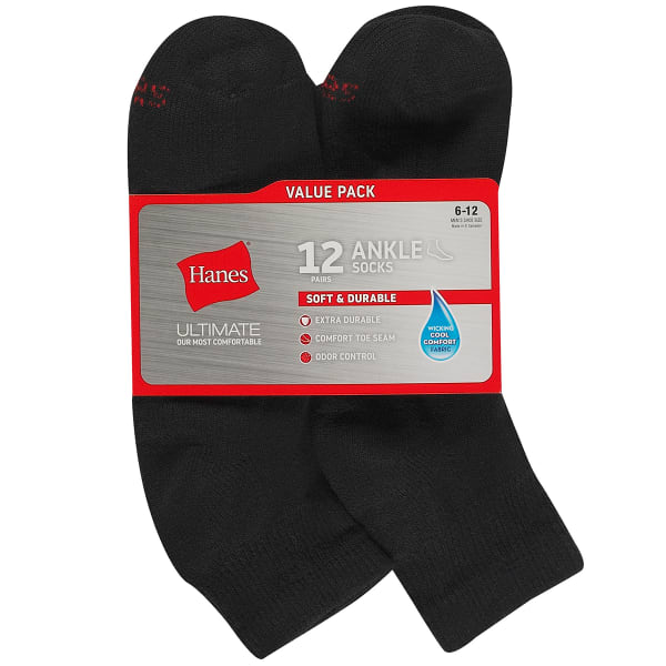 HANES Men's Ultimate Ankle Socks, 12-Pack